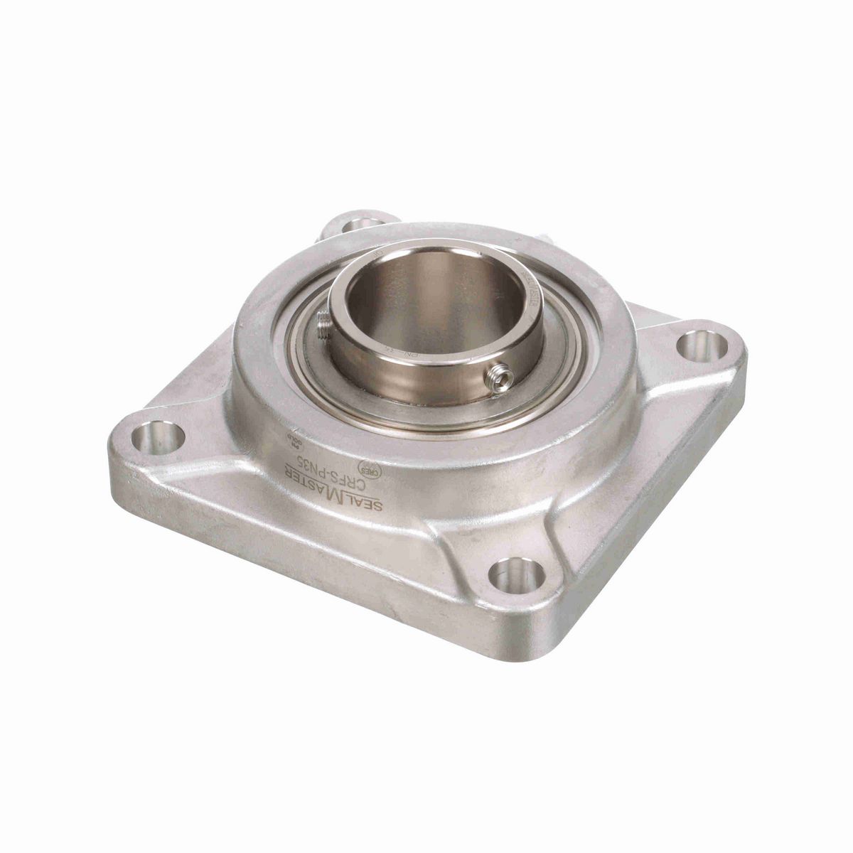 Sealmaster Mounted Stainless Steel Four Bolt Flange Ball Bearing - 52100 Bearing Steel, Phosphorus Nickel Coated - Setscrew Lock - Corrosion Resistant - CRFS-PN35