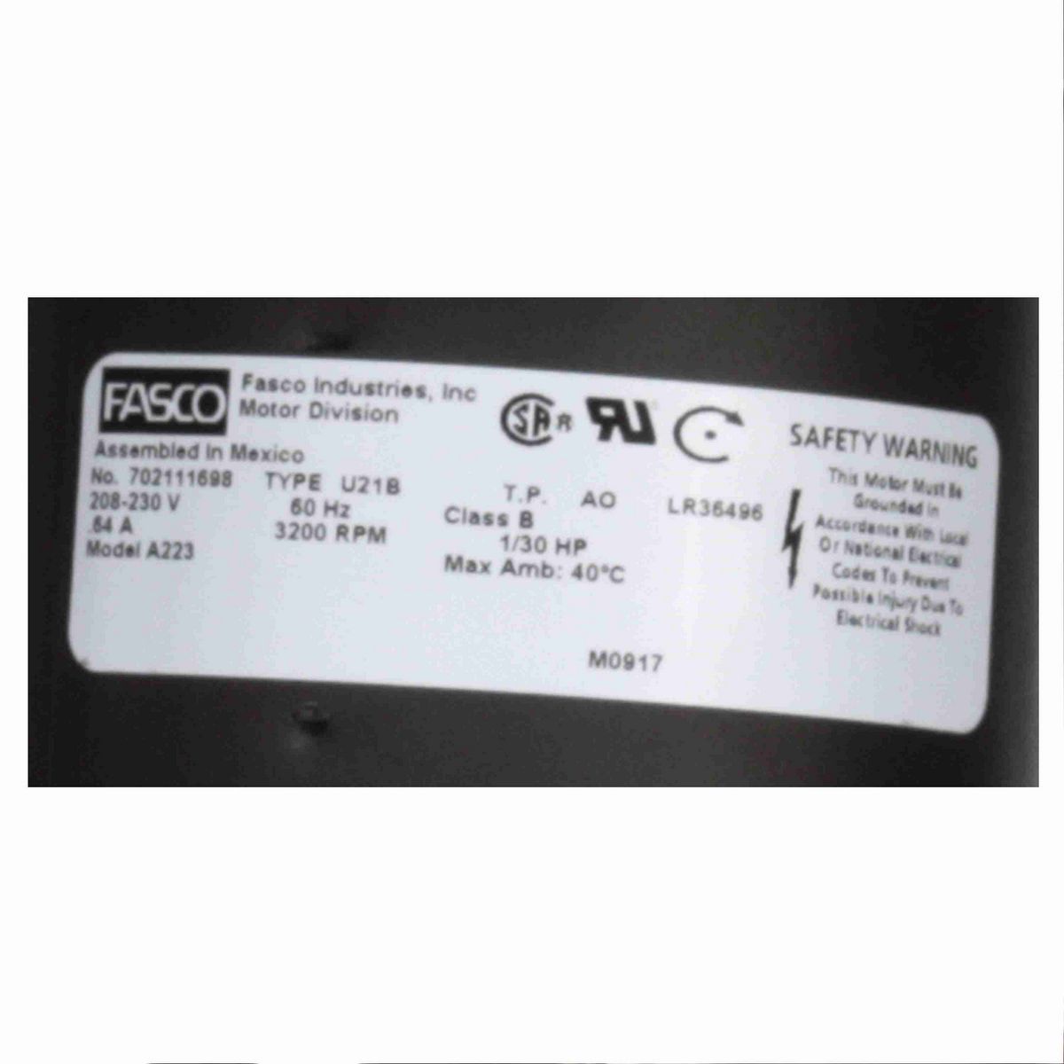 FASCO Rectangular Outlet Shaded Pole OEM Replacement Draft Inducer Blower, 208-230 Volts, Flange: No - A223