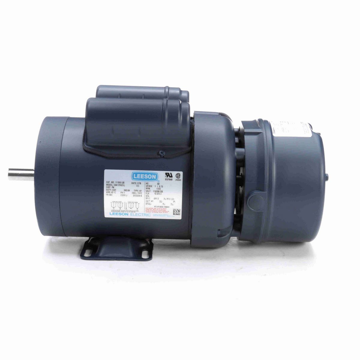 LEESON Brake Motor, 1 HP, 1 Ph, 60 Hz, 115/230 V, 1800 RPM, 56C Frame, TEFC - 111951.00