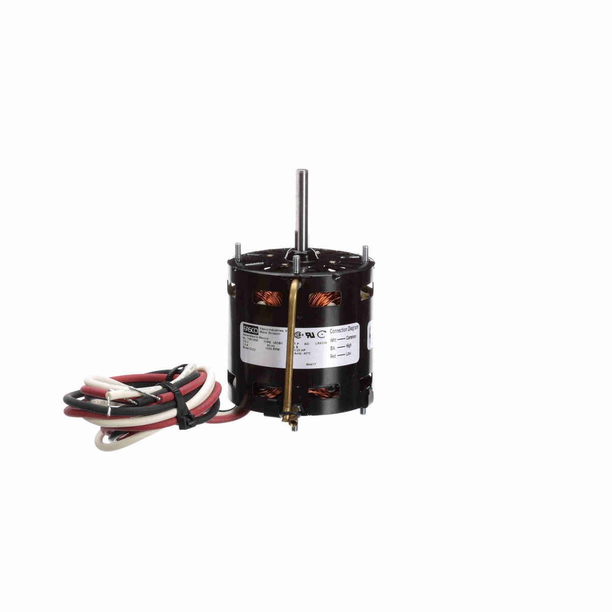 FASCO Fan and Blower Motor, 1/25 HP, 1 Ph, 60 Hz, 115 V, 1550 RPM, 2 Speed, 3.3" Diameter, OAO - D332