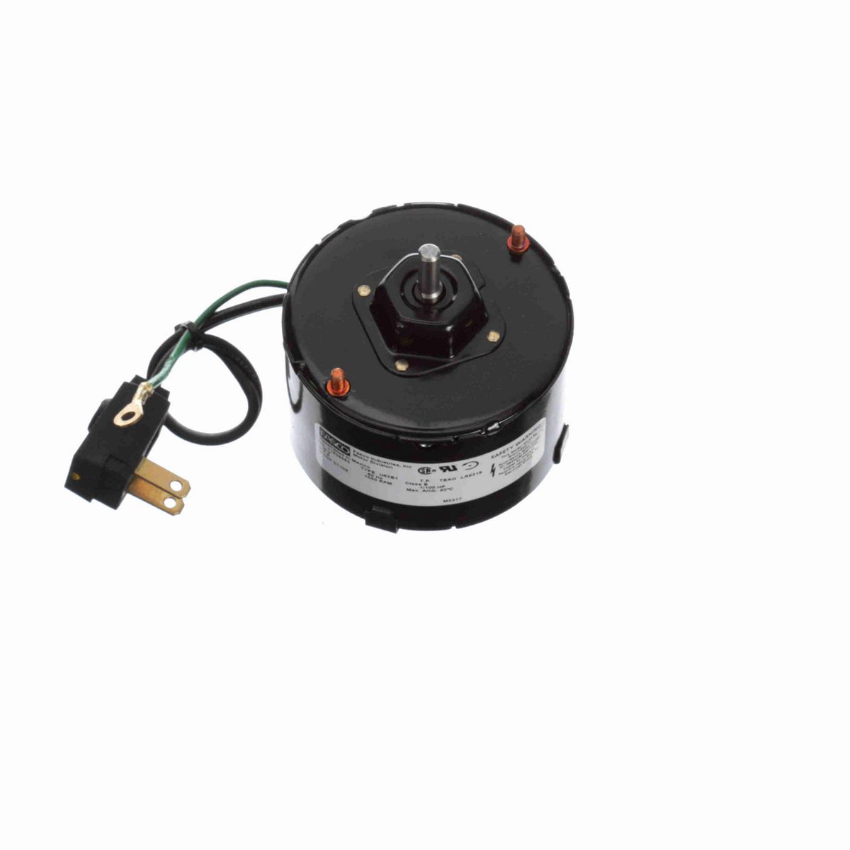 FASCO OEM Replacement Motor, 1/100 HP, 1 Ph, 60 Hz, 115 V, 1550 RPM, 1 Speed, 3.3" Diameter, TEAO - D1109