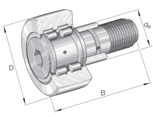Опорный ролик с цилиндрическими роликами в качестве тел качения с цапфой INA PWKRE52-2RS-XL (PWKRE 52.2RS, PWKRE52-2RS)
