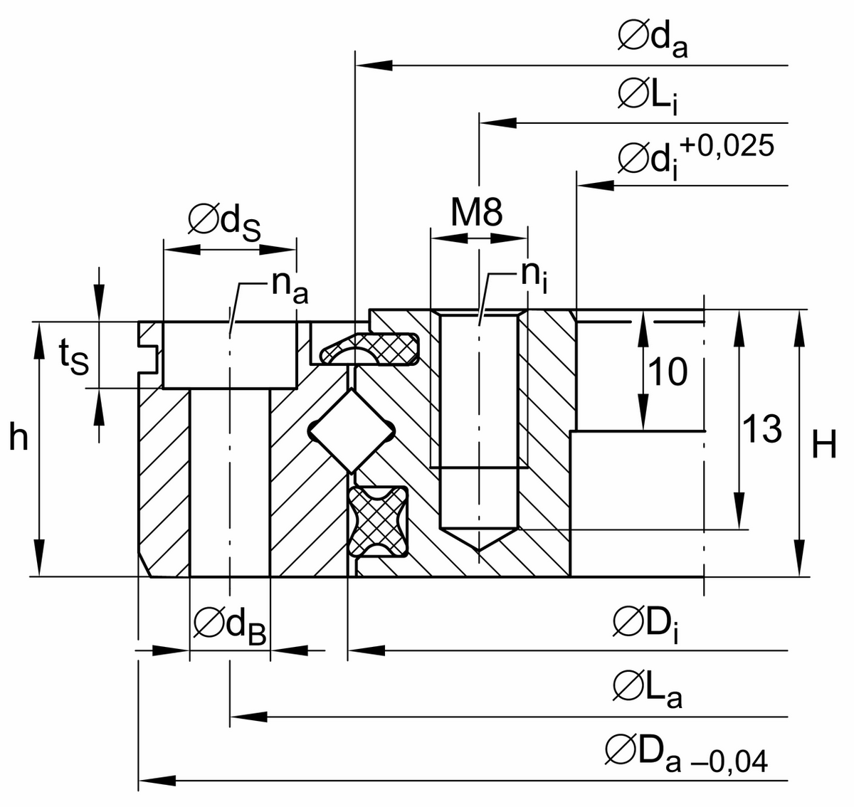 Опорно-поворотное устройство, подшипник с перекрестными роликами, без зубчатого венца INA XU050077