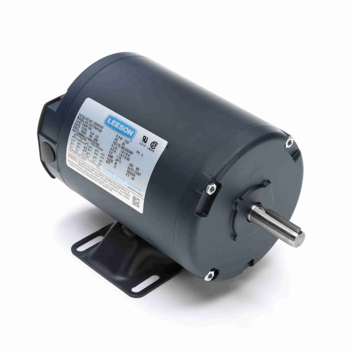 LEESON General Purpose Motor, 0.50 HP, 3 Ph, 60 Hz, 230/460 V, 1800 RPM, S56 Frame, TENV - 102918.00