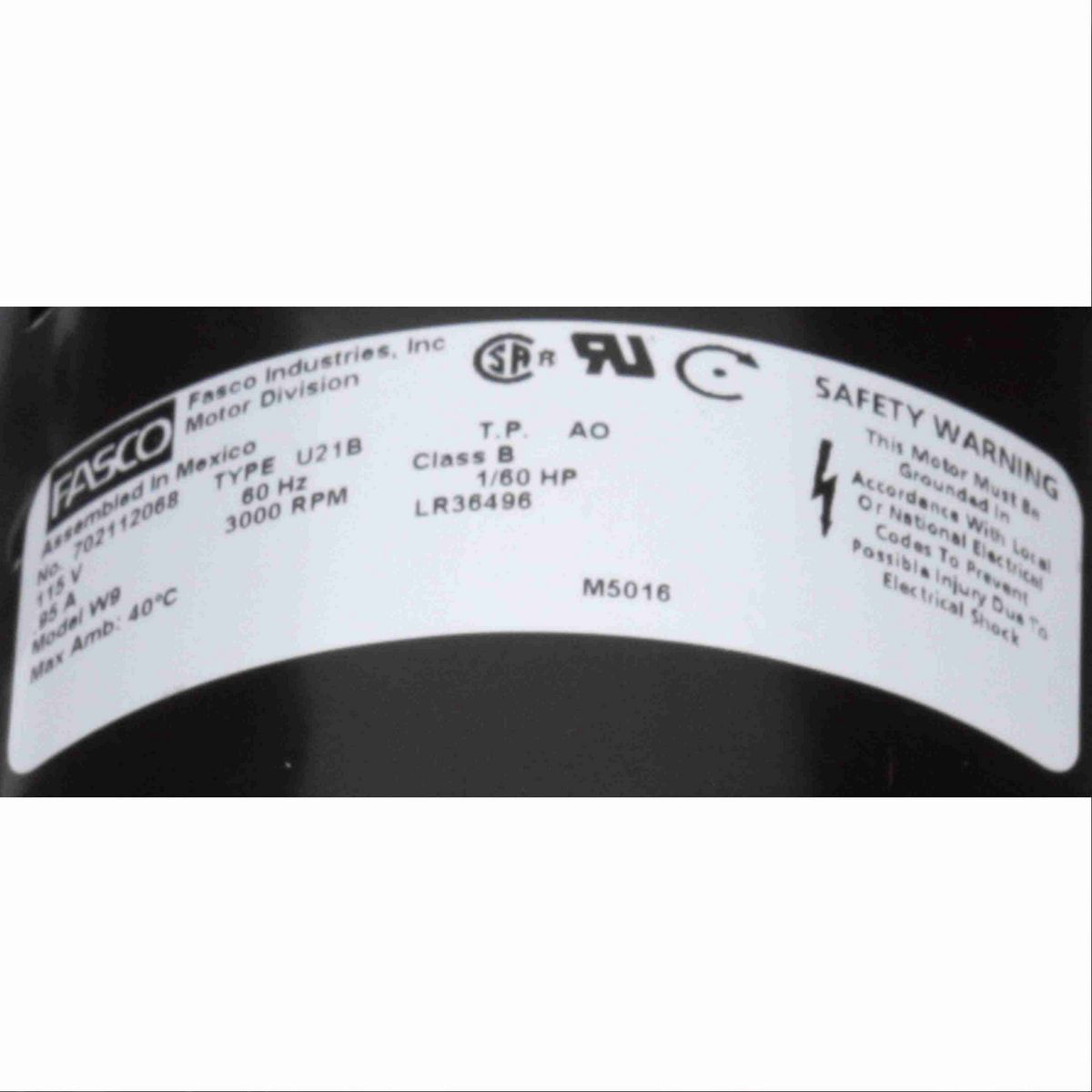 FASCO Round Outlet Shaded Pole Draft Inducer Blower, 115 Volts, Flange: No - W9