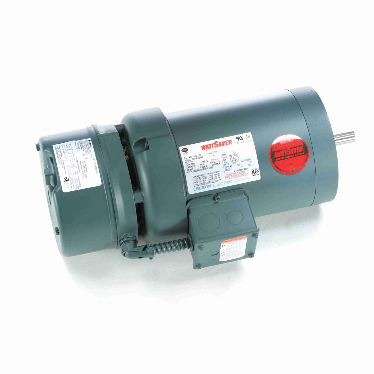 LEESON Brake Motor, 1 HP, 3 Ph, 60 Hz, 230/460 V, 1800 RPM, 56C Frame, TEFC - 119564.00