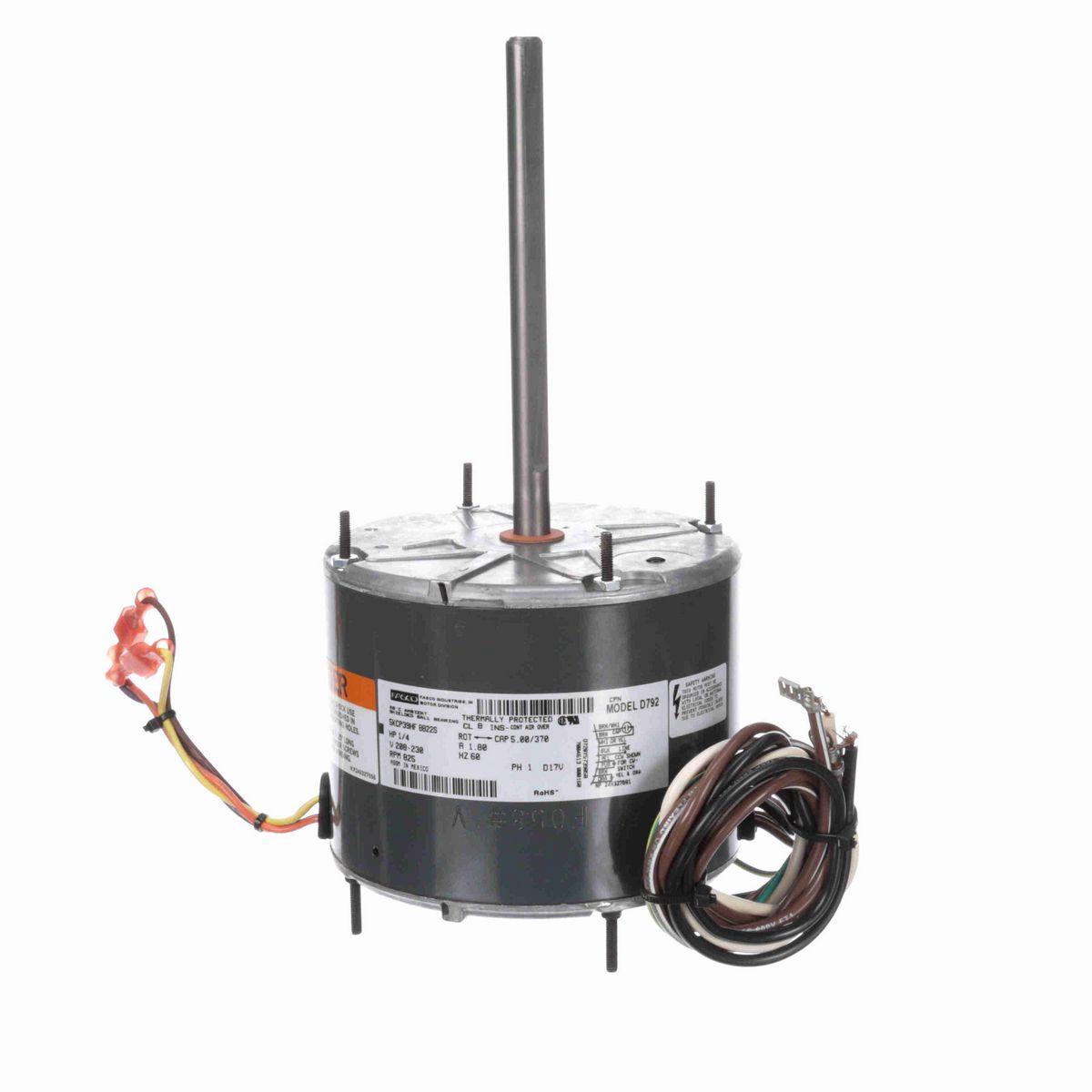 FASCO Condenser Fan Motor, 1/4 HP, 1 Ph, 60 Hz, 208-230 V, 825 RPM, 1 Speed, 48 Frame, OPAO - D792