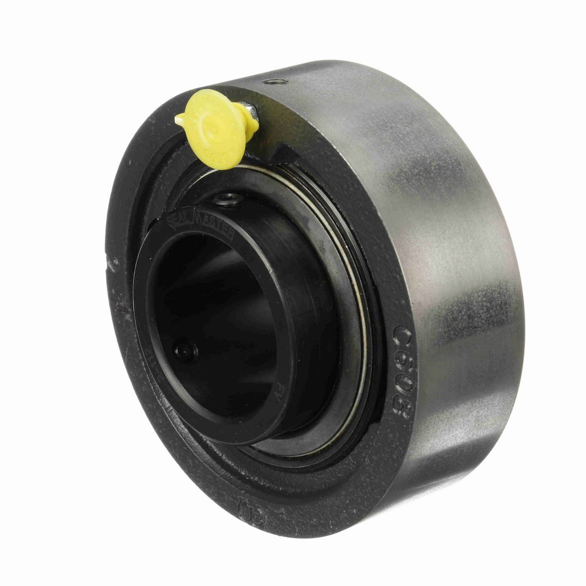 Sealmaster Mounted Cast Iron Cylindrical Cartridge Ball Bearing - 52100 Bearing Steel, Black Oxided - Setscrew Lock - SC-28