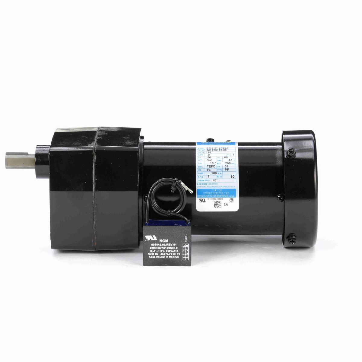 LEESON Parallel Shaft Gearmotor, 0.06 HP, 1 Ph, 60 Hz, 115 V, 19 RPM, 31 Frame, TEFC - M1125128.00