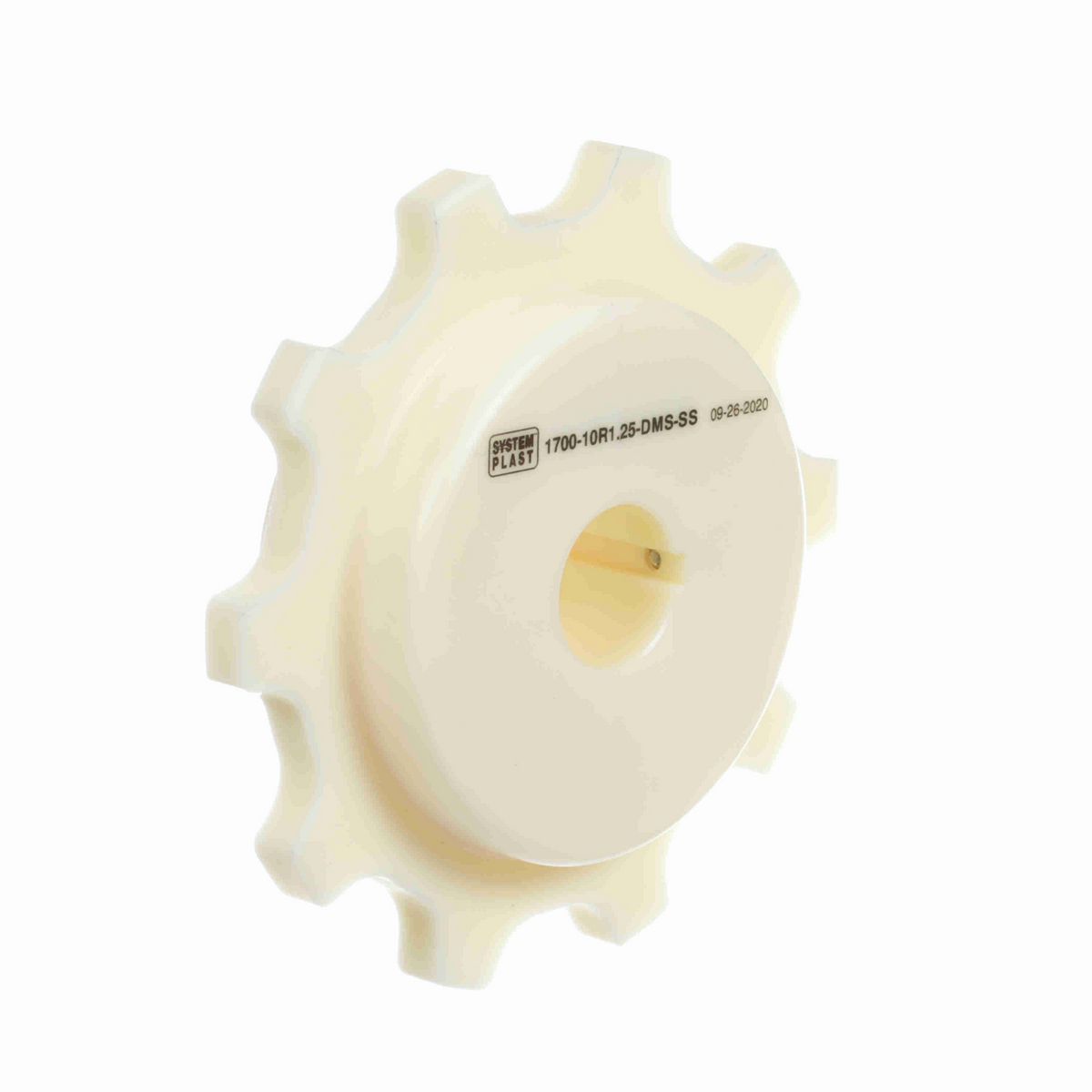 System Plast 1700 Series Split Machined Sprocket with 10 Teeth, a 1-1/4in Round Shaft-Ready Bore and Setscrew - 1700-10R1.25-DMS-SS