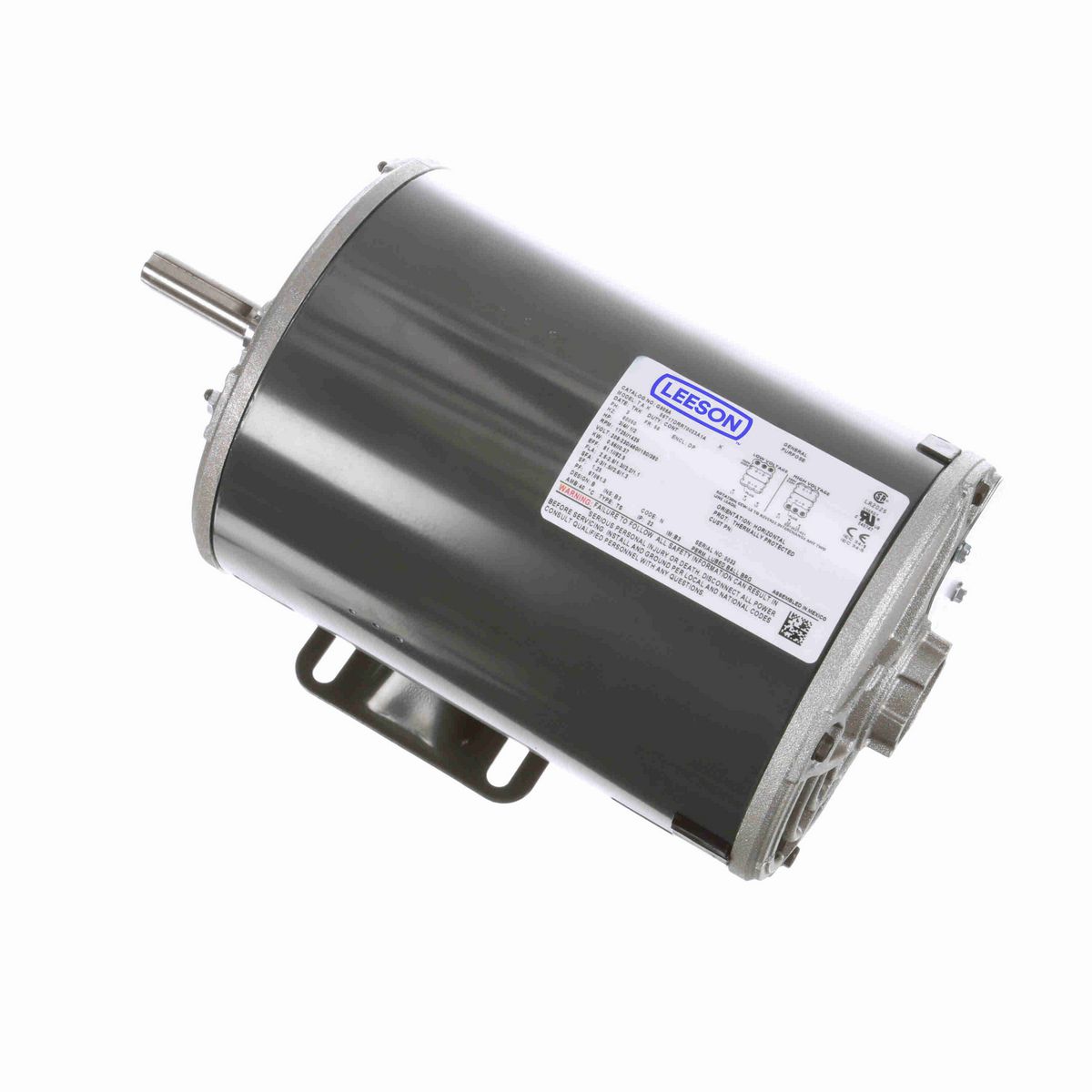LEESON General Purpose Motor, 0.75 & 0.50 HP, 3 Ph, 60 & 50 Hz, 208-230/460 & 190/380 V, 1800 & 1500 RPM, 56 Frame, DP - G908A