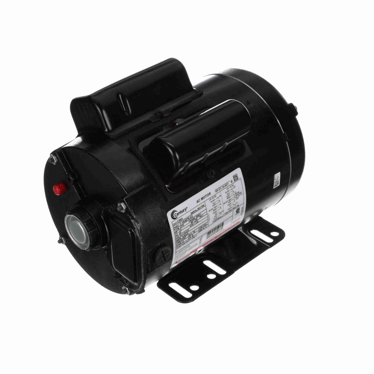 Century General Purpose Farm Duty Motor, 1.0 HP, 1 Ph, 60 Hz, 115/230 V, 1800 RPM, M56H Frame, TEAO - C593