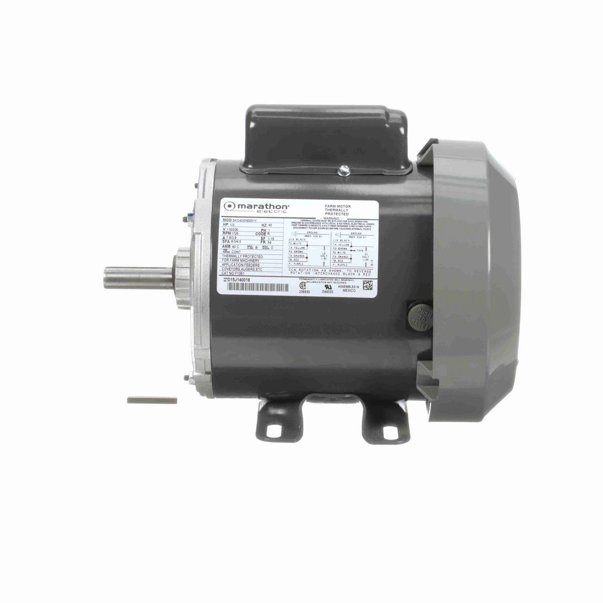LEESON General Purpose Farm Duty Motor, 0.33 HP, 1 Ph, 60 Hz, 115/230 V, 1800 RPM, 56 Frame, TEFC - F13E1