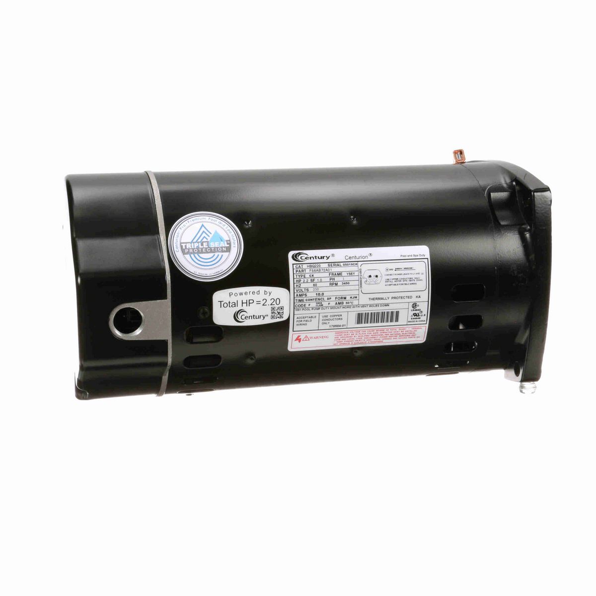 Century Pool Pump Motor, 2.2 HP, 1 Ph, 60 Hz, 230 V, 3600 RPM, Y56Y Frame, DP - HBQ220
