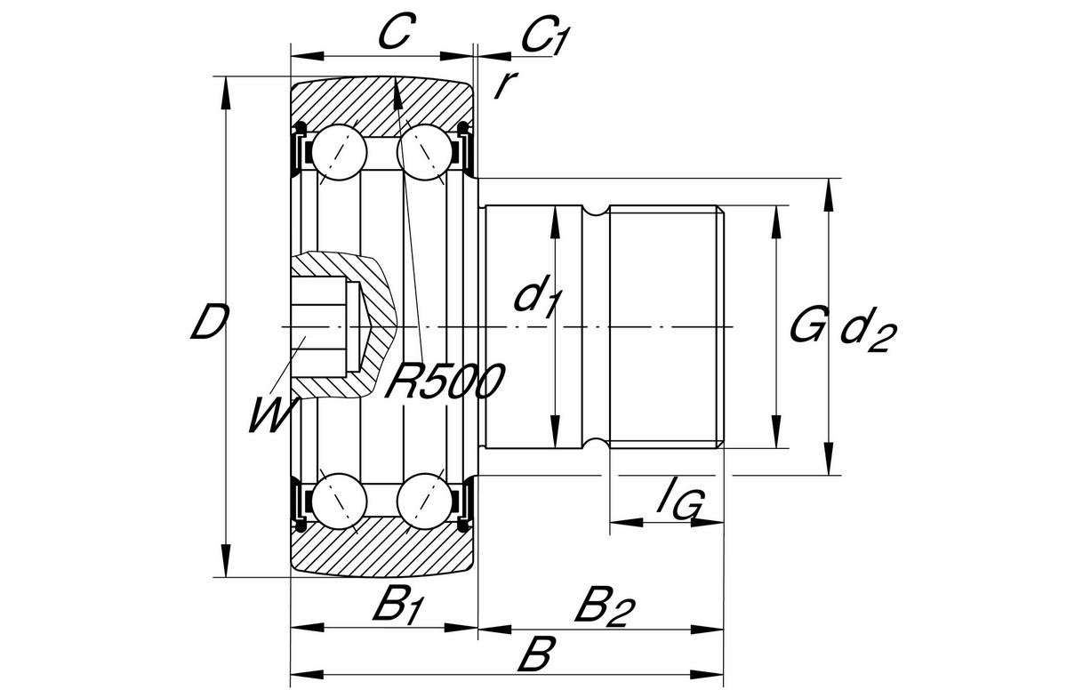 Направляющий ролик с цапфой INA KR5207-2RS (KR 5207 NPPU)