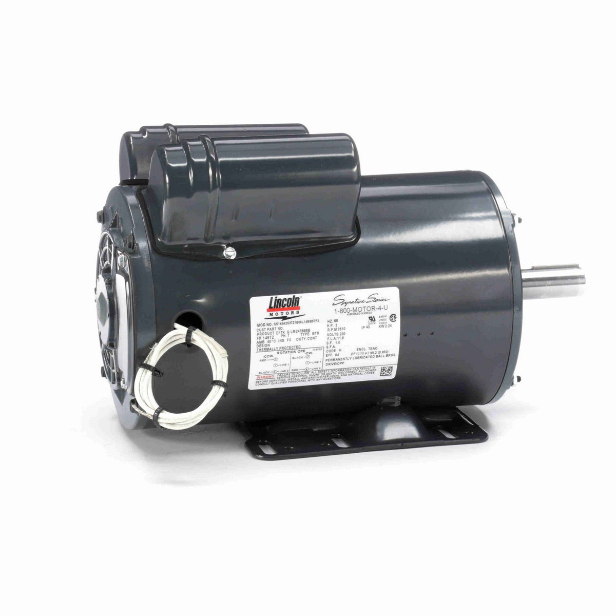 LEESON Agricultural Motor, 3 HP, 1 Ph, 60 Hz, 230 V, 3600 RPM, 145T Frame, TEAO - LM24788