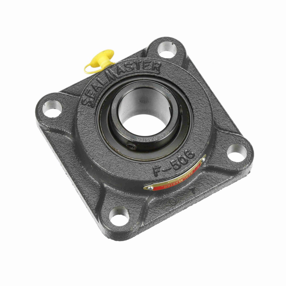 Sealmaster Mounted Cast Iron Four Bolt Flange Ball Bearing - 52100 Bearing Steel, Black Oxided - Setscrew Lock - SF-207