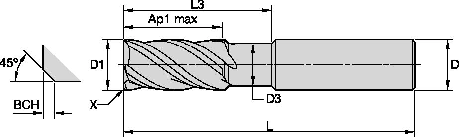 HARVI I Solid Carbide End Mill for Roughing and Finishing of Multiple Materials Kennametal HARVI I - Chamfered - 4 Flutes - Necked - Plain Shank - Metric [6130878]