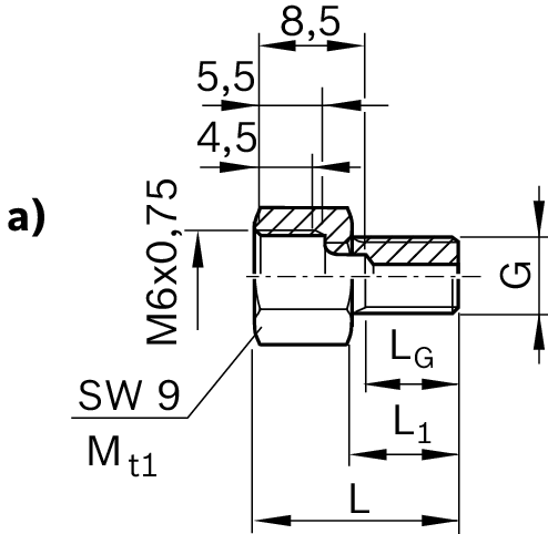 Смазочный фитинг Bosch Rexroth M6-14,5/M6X0,75 [R345503050]