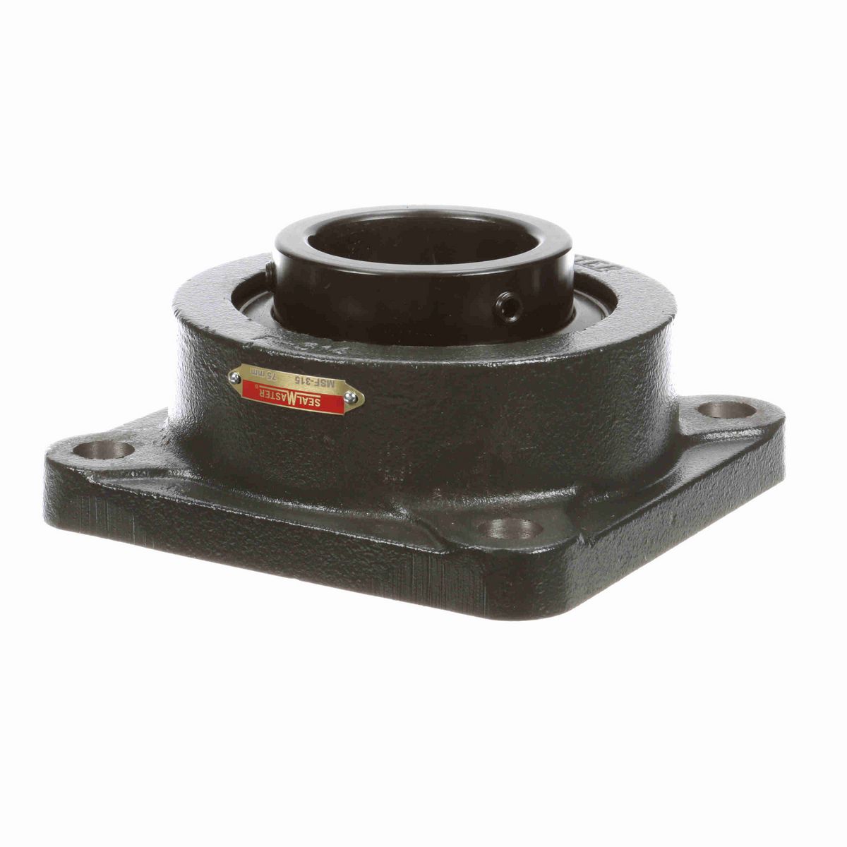 Sealmaster Mounted Cast Iron Four Bolt Flange Ball Bearing - 52100 Bearing Steel, Black Oxided - Setscrew Lock - MSF-315