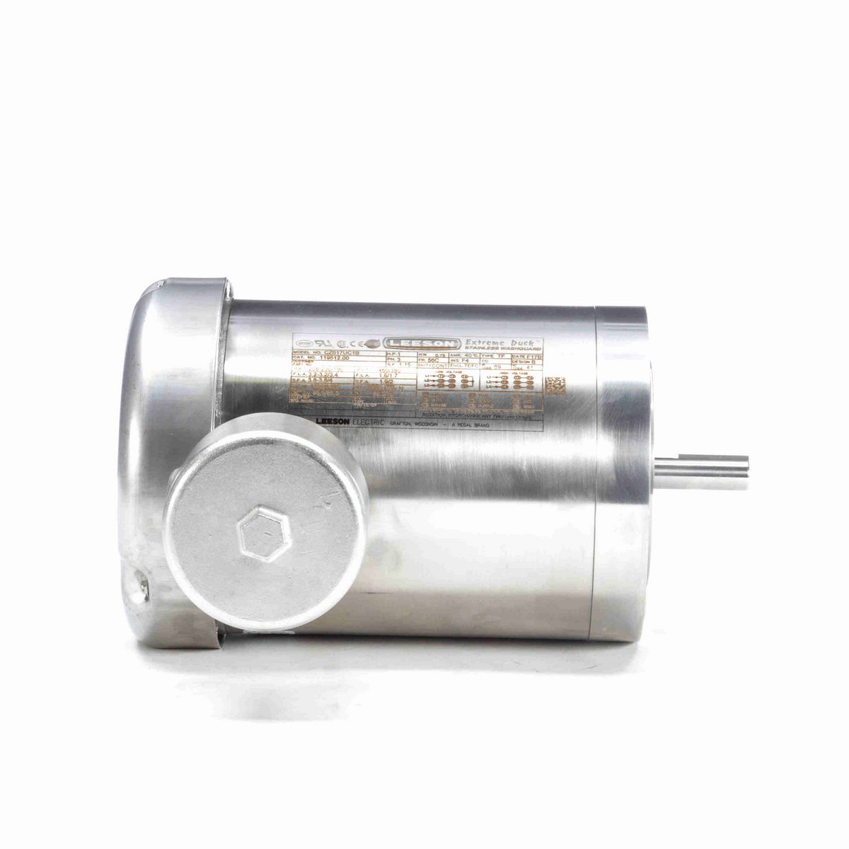 LEESON Extreme Duck® Ultra General Purpose Motor, 1 & 1 HP, 3 Ph, 60 & 50 Hz, 230/460 & 190/380 V, 1800 & 1500 RPM, 56C Frame, TEFC - 119512.00