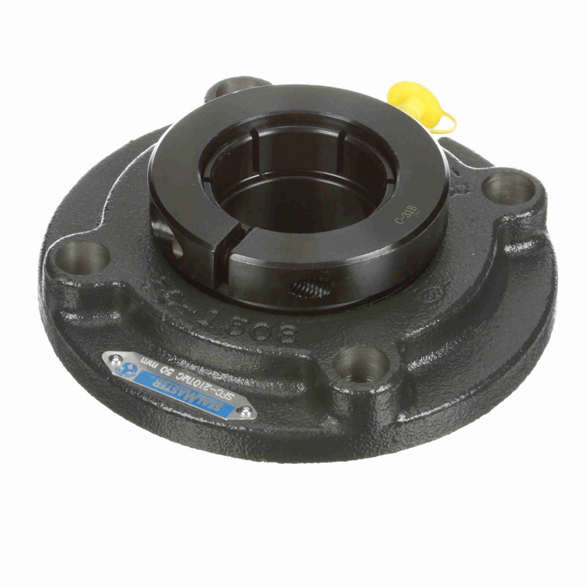 Sealmaster Mounted Cast Iron Flange Cartridge Ball Bearing - 52100 Bearing Steel, Black Oxided - Concentric Lock - SFC-210TMC