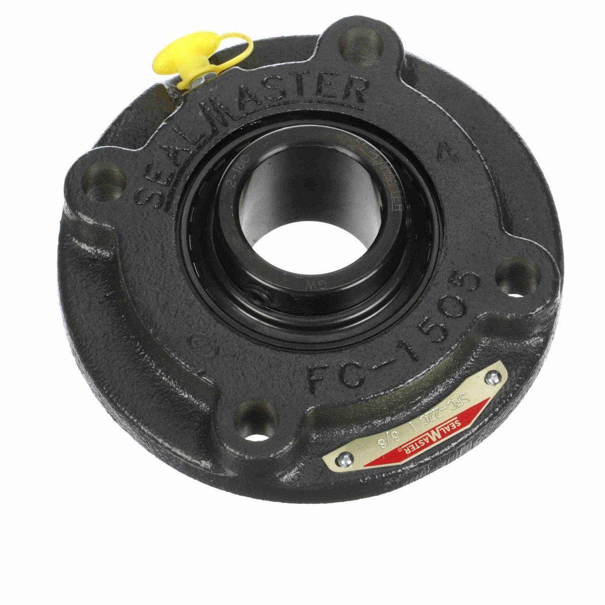 Sealmaster Mounted Cast Iron Flange Cartridge Ball Bearing - 52100 Bearing Steel, Black Oxided - Setscrew Lock - SFC-22C