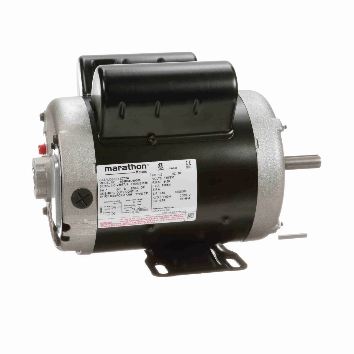 LEESON General Purpose Motor, 1 HP, 1 Ph, 60 Hz, 115/230 V, 3600 RPM, 56 Frame, DP - C702A