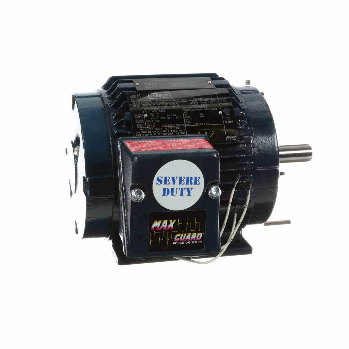 LEESON Severe Duty Motor, 2 HP, 3 Ph, 60 Hz, 460 V, 1800 RPM, 145T Frame, TENV - W513A