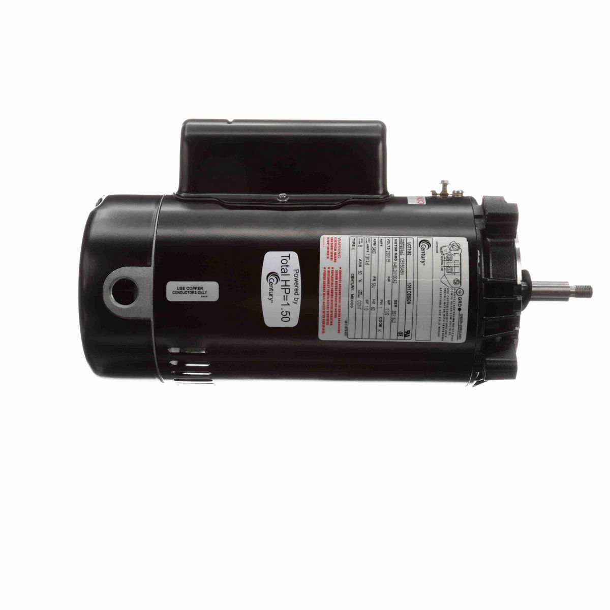 Century Pool Pump Motor, 1 1/2 HP, 1 Ph, 60 Hz, 230/115 V, 3600 RPM, 56J Frame, ODP - UCT1152