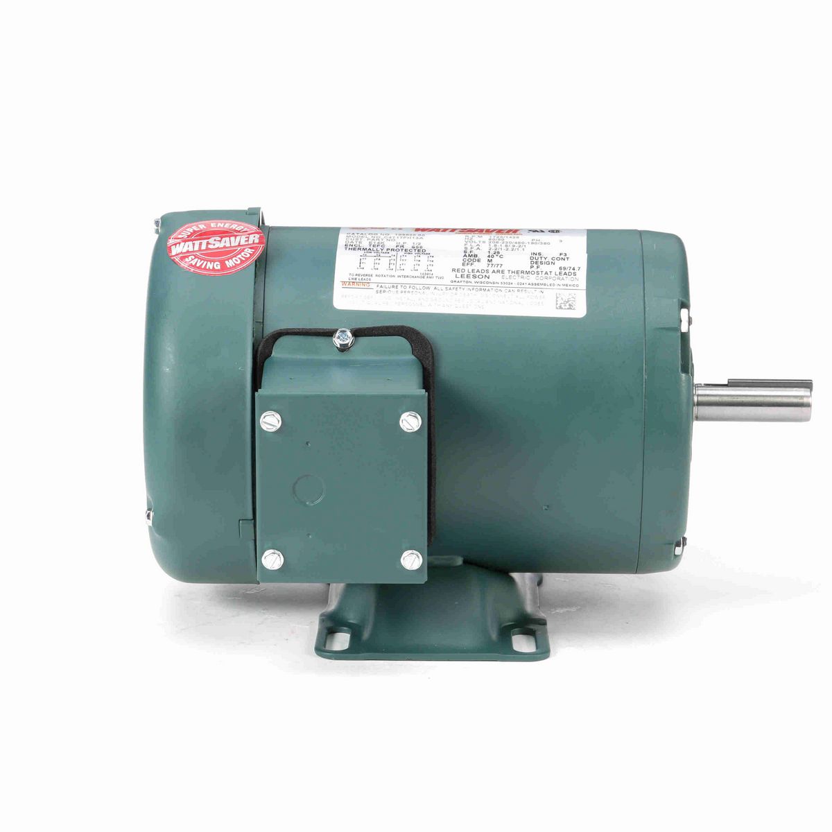 LEESON WATTSAVER® General Purpose Motor, 0.50 & 0.50 HP, 3 Ph, 60 & 50 Hz, 208-230/460 & 190/380 V, 1800 & 1500 RPM, S56 Frame, TEFC - 103020.00