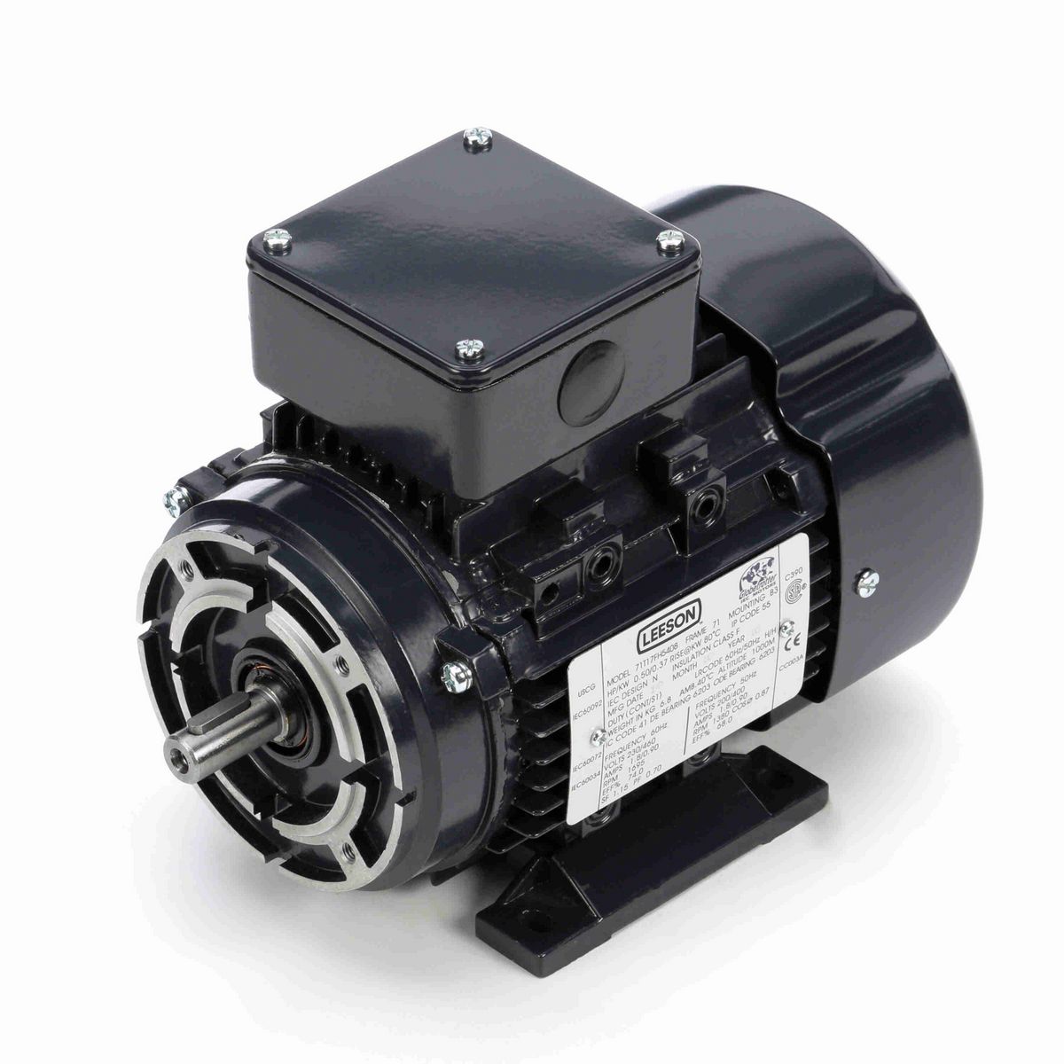 LEESON Aluminium Motor, 0.50 & 0.50 HP, 3 Ph, 60 & 50 Hz, 230/460 & 200/400 V, 1800 & 1500 RPM, 71 Frame, TEFC - R367