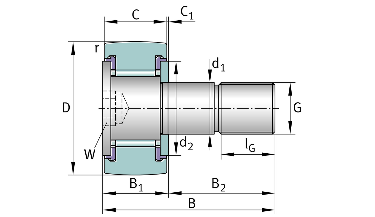 Игольчатый опорный ролик с цапфой INA KR16-SK-PP