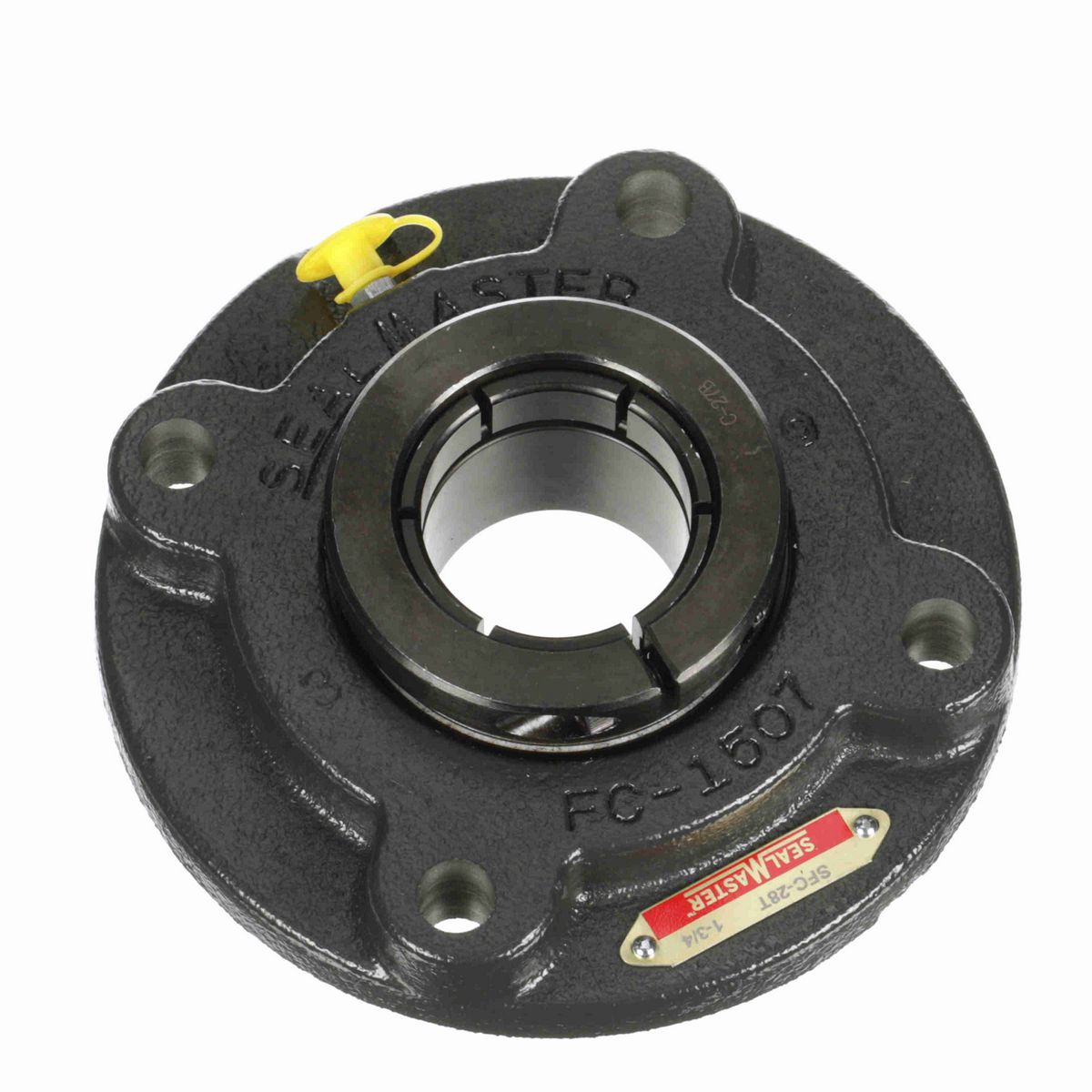 Sealmaster Mounted Cast Iron Flange Cartridge Ball Bearing - 52100 Bearing Steel, Black Oxided - Concentric Lock - SFC-28TC