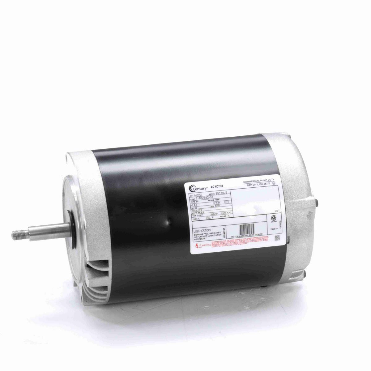 Century General Purpose Pump Motor, 2.40 HP, 3 Ph, 60 Hz, 575 V, 3600 RPM, N56J Frame, DP - H629