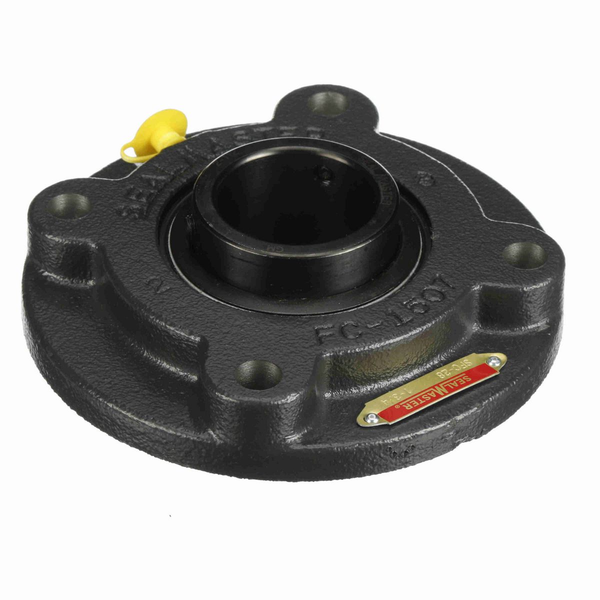 Sealmaster Mounted Cast Iron Flange Cartridge Ball Bearing - 52100 Bearing Steel, Black Oxided - Setscrew Lock - SFC-28