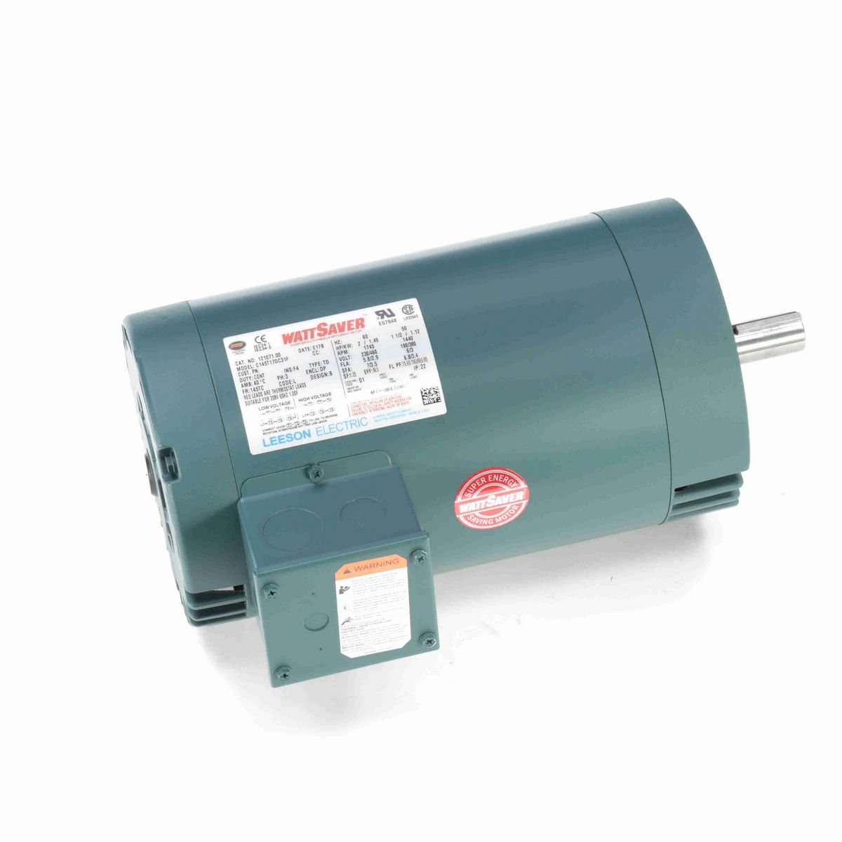 LEESON WATTSAVER® General Purpose Motor, 2 & 1.50 HP, 3 Ph, 60 & 50 Hz, 230/460 & 190/380 V, 1800 & 1500 RPM, 145TC Frame, DP - 121071.00
