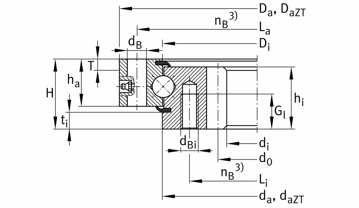 Опорно-поворотное устройство, подшипник с четырехточечным контактом, зубчатый венец на внутреннем кольце INA VSI250755-N-ZT-RL0