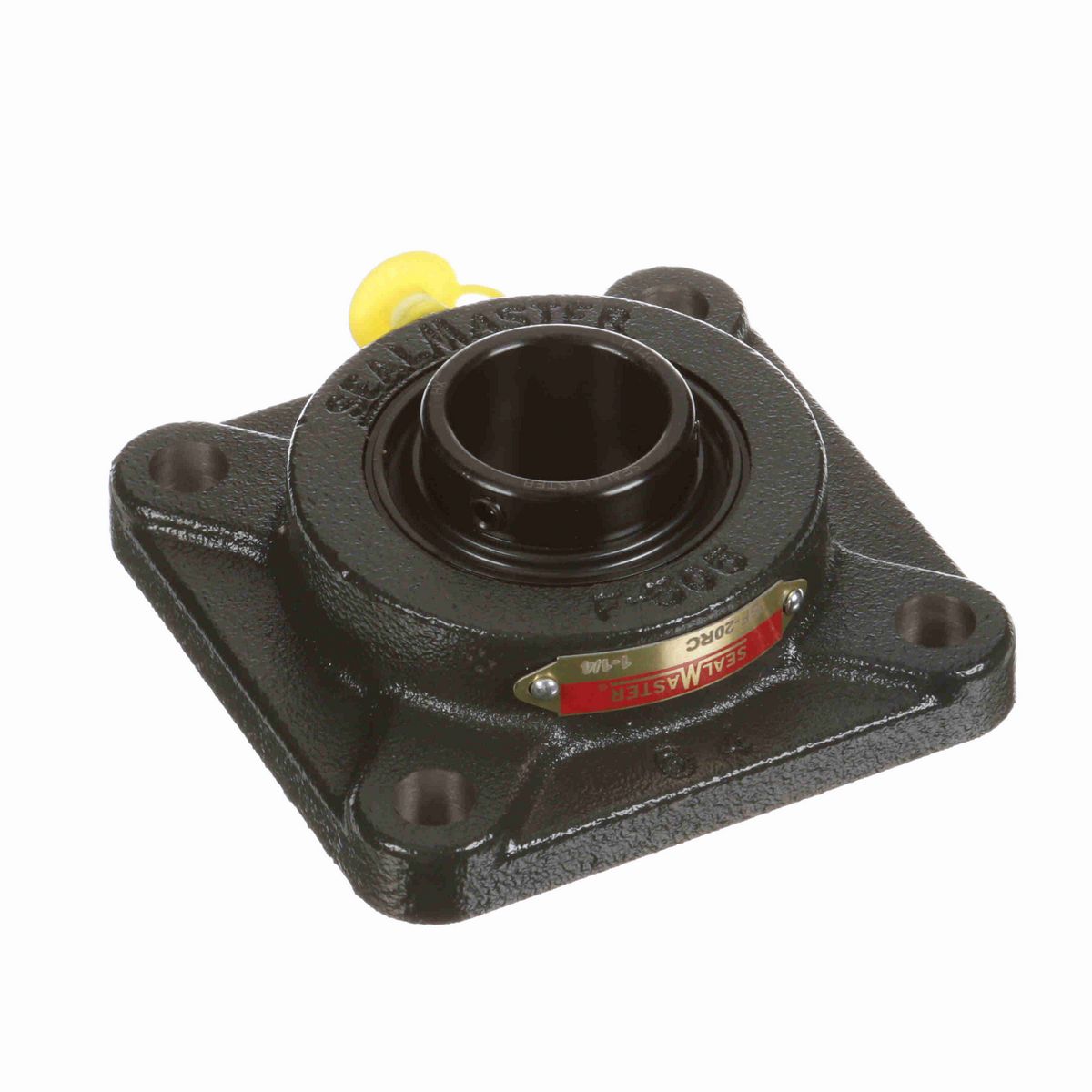 Sealmaster Mounted Cast Iron Four Bolt Flange Ball Bearing - 52100 Bearing Steel, Black Oxided - Setscrew Lock - SF-20RC