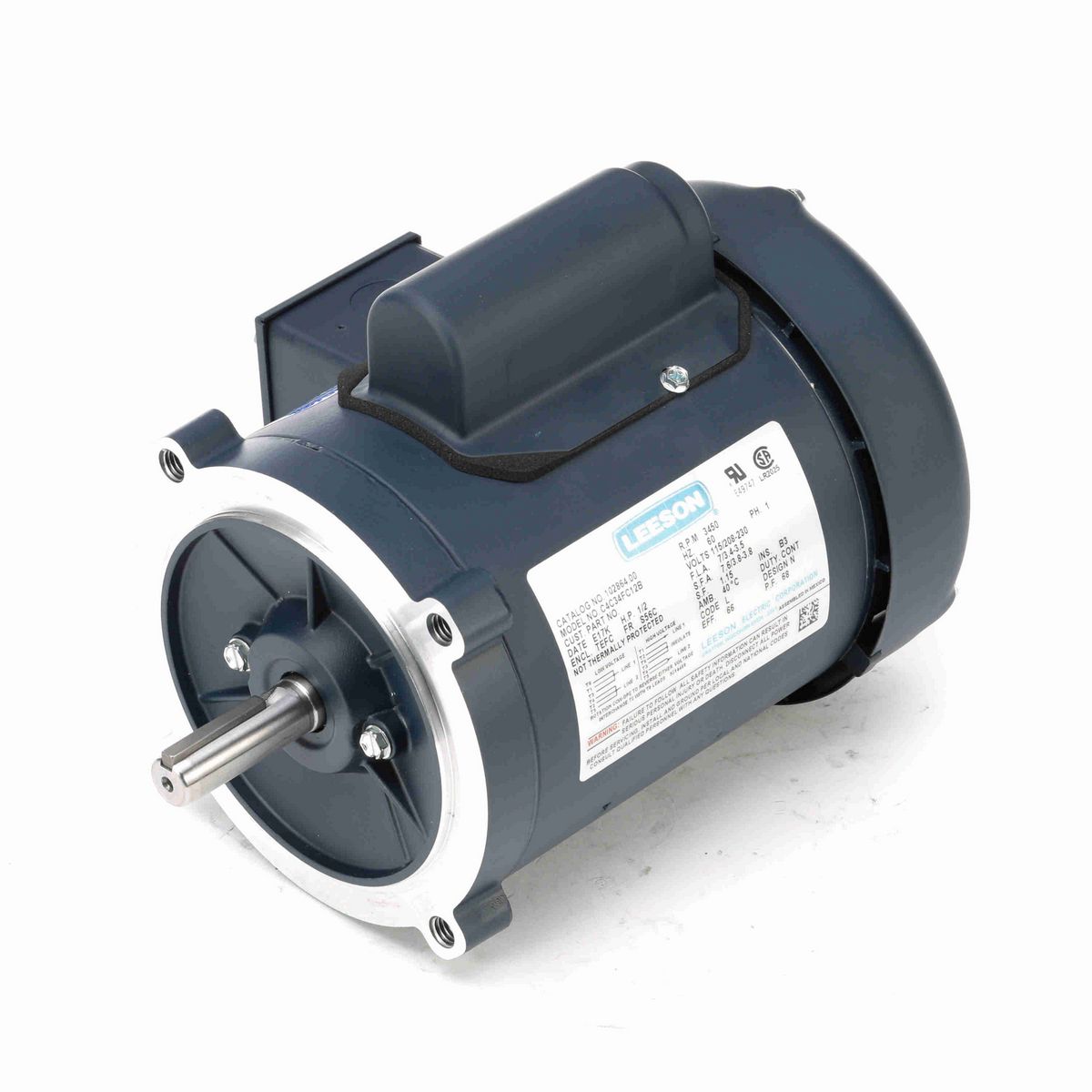 LEESON General Purpose Motor, 0.50 HP, 1 Ph, 60 Hz, 115/230 V, 3600 RPM, S56C Frame, TEFC - 102864.00