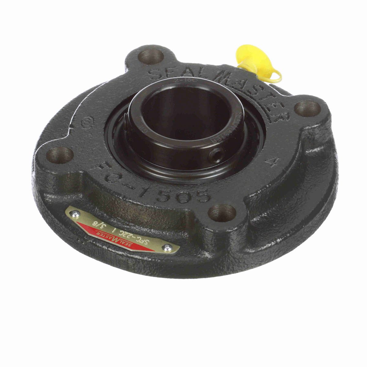 Sealmaster Mounted Cast Iron Flange Cartridge Ball Bearing - 52100 Bearing Steel, Black Oxided - Setscrew Lock - SFC-22C
