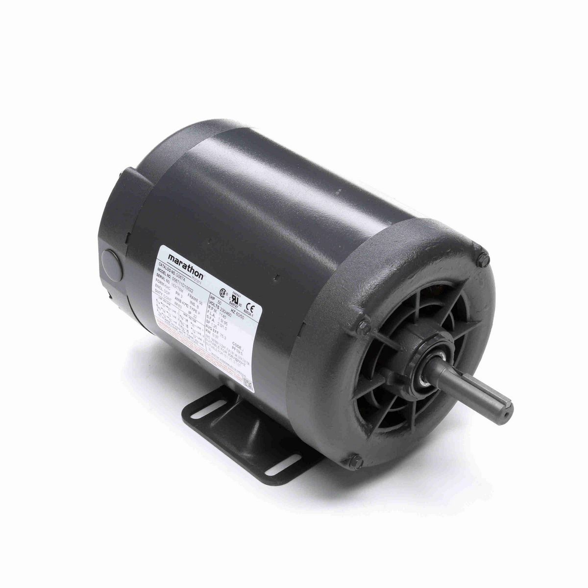 LEESON General Purpose Motor, 0.50 & 0.33 HP, 3 Ph, 60 & 50 Hz, 230/460 & 190/380 V, 1200 & 1000 RPM, 56 Frame, DP - G067A