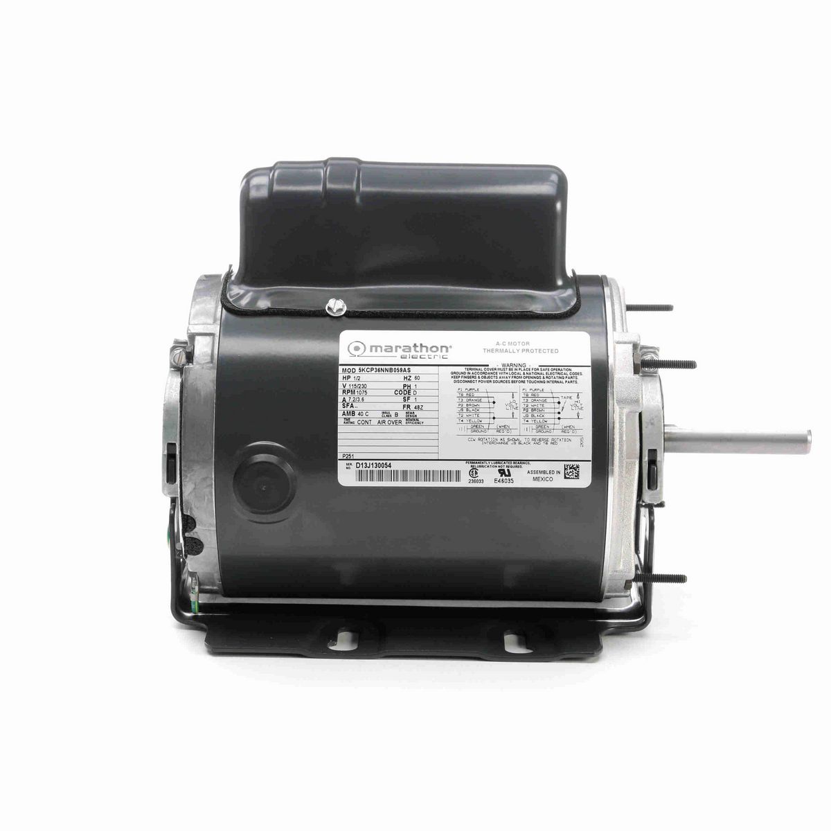 LEESON General Purpose Farm Duty Motor, 0.50 HP, 1 Ph, 60 Hz, 115/230 V, 1200 RPM, 48Z Frame, TENV - P251