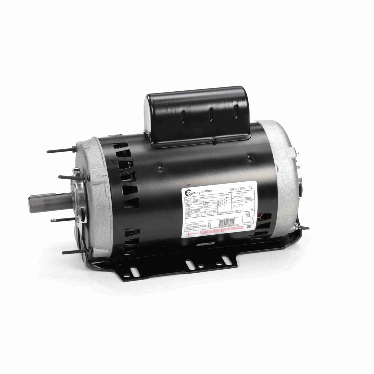 Century Fan and Blower Motor, 5.0 HP, 3 Ph, 60 Hz, 208-230-460 V, 3600 RPM, R56HZ Frame, DP - H1039L