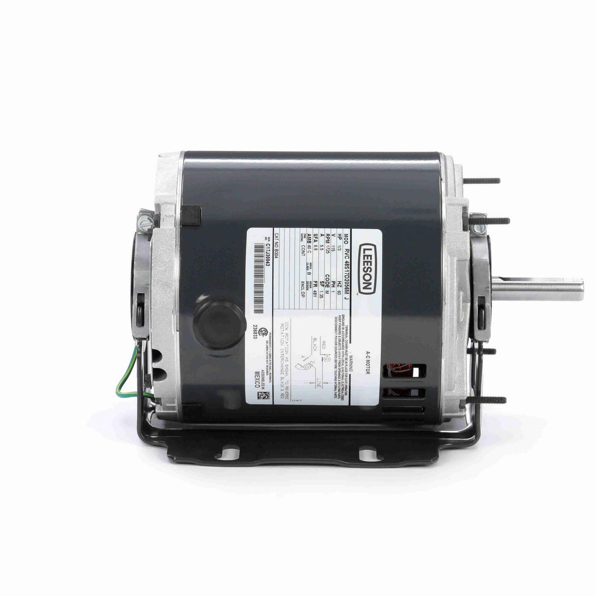 LEESON Fan and Blower Motor, 0.33 HP, 1 Ph, 60 Hz, 277 V, 1800 RPM, 48Z Frame, DP - B607