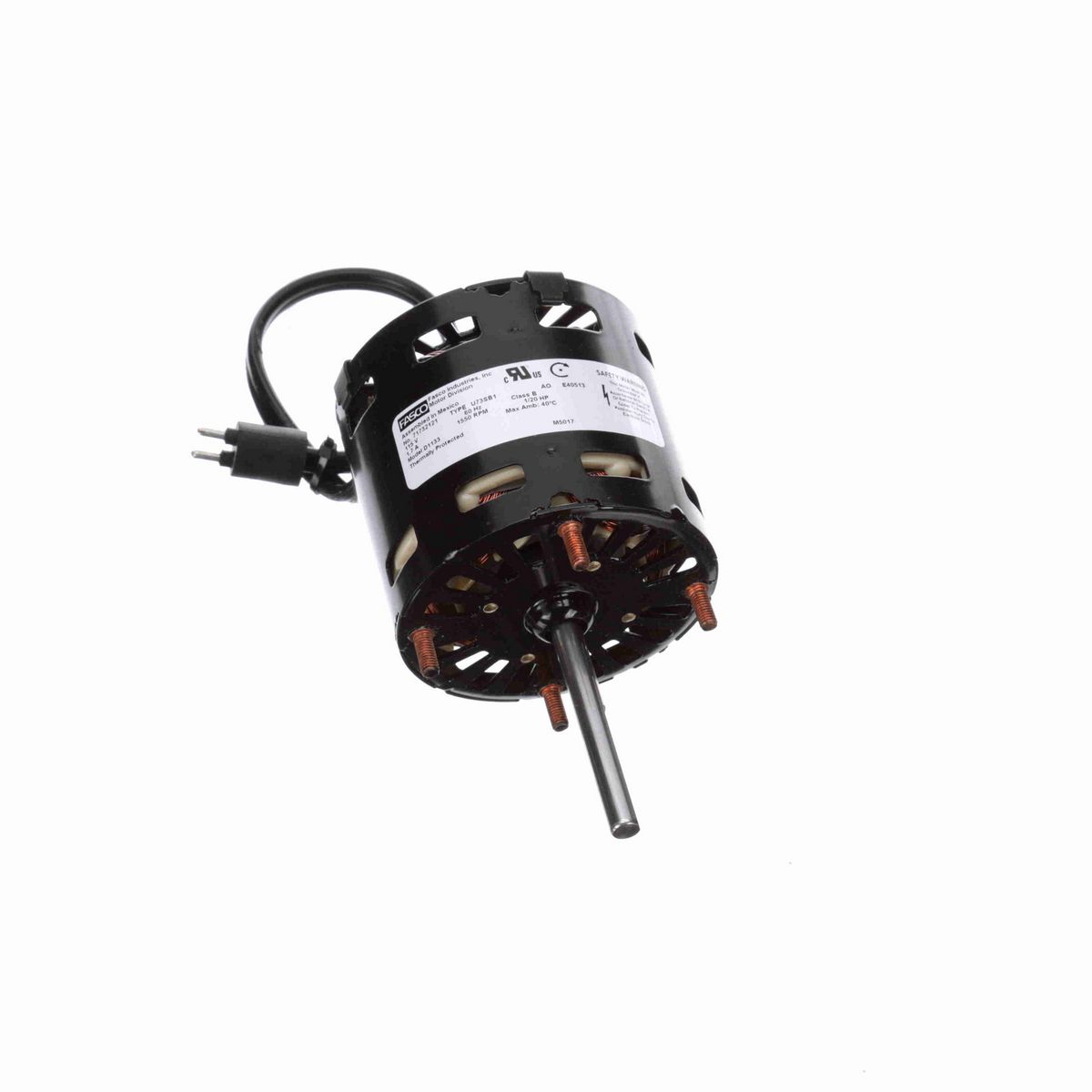 FASCO OEM Replacement Motor, 1/20 HP, 1 Ph, 60 Hz, 115 V, 1550 RPM, 1 Speed, 3.3" Diameter, OAO - D1133
