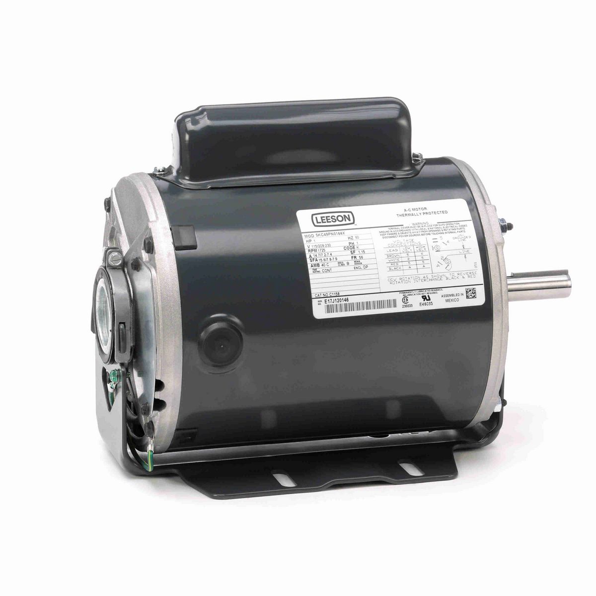 LEESON General Purpose Motor, 1 HP, 1 Ph, 60 Hz, 115/208-230 V, 1800 RPM, 56 Frame, DP - C1158