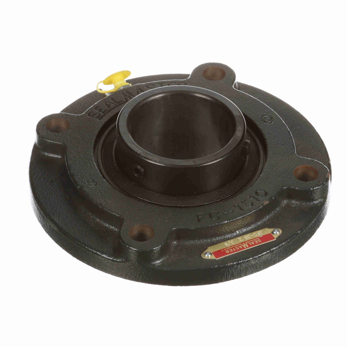 Sealmaster Mounted Cast Iron Flange Cartridge Ball Bearing - 52100 Bearing Steel, Black Oxided - Setscrew Lock - SFC-38