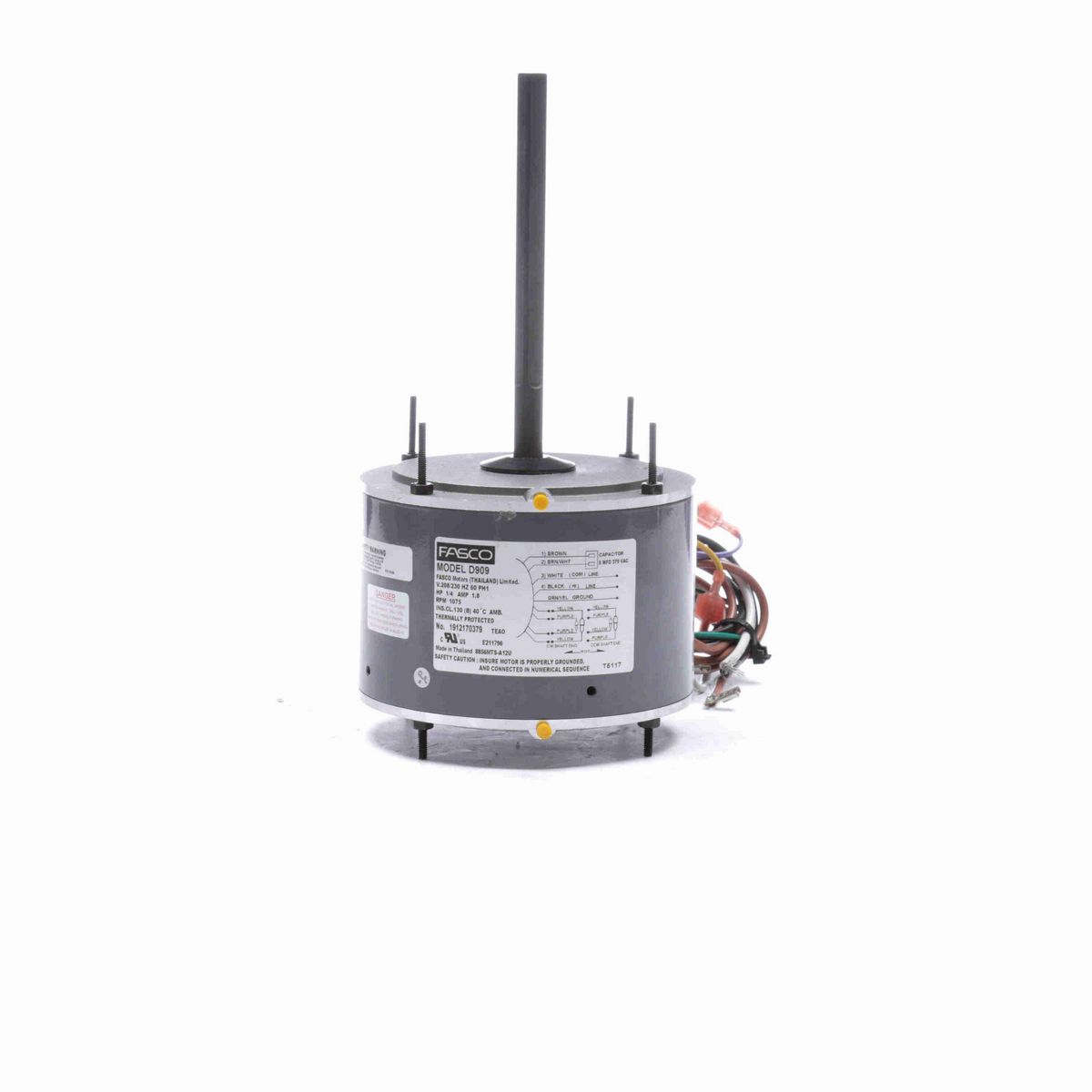 FASCO Condenser Fan Motor, 1/4 HP, 1 Ph, 60 Hz, 208-230 V, 1075 RPM, 1 Speed, 48 Frame, TEAO - D909