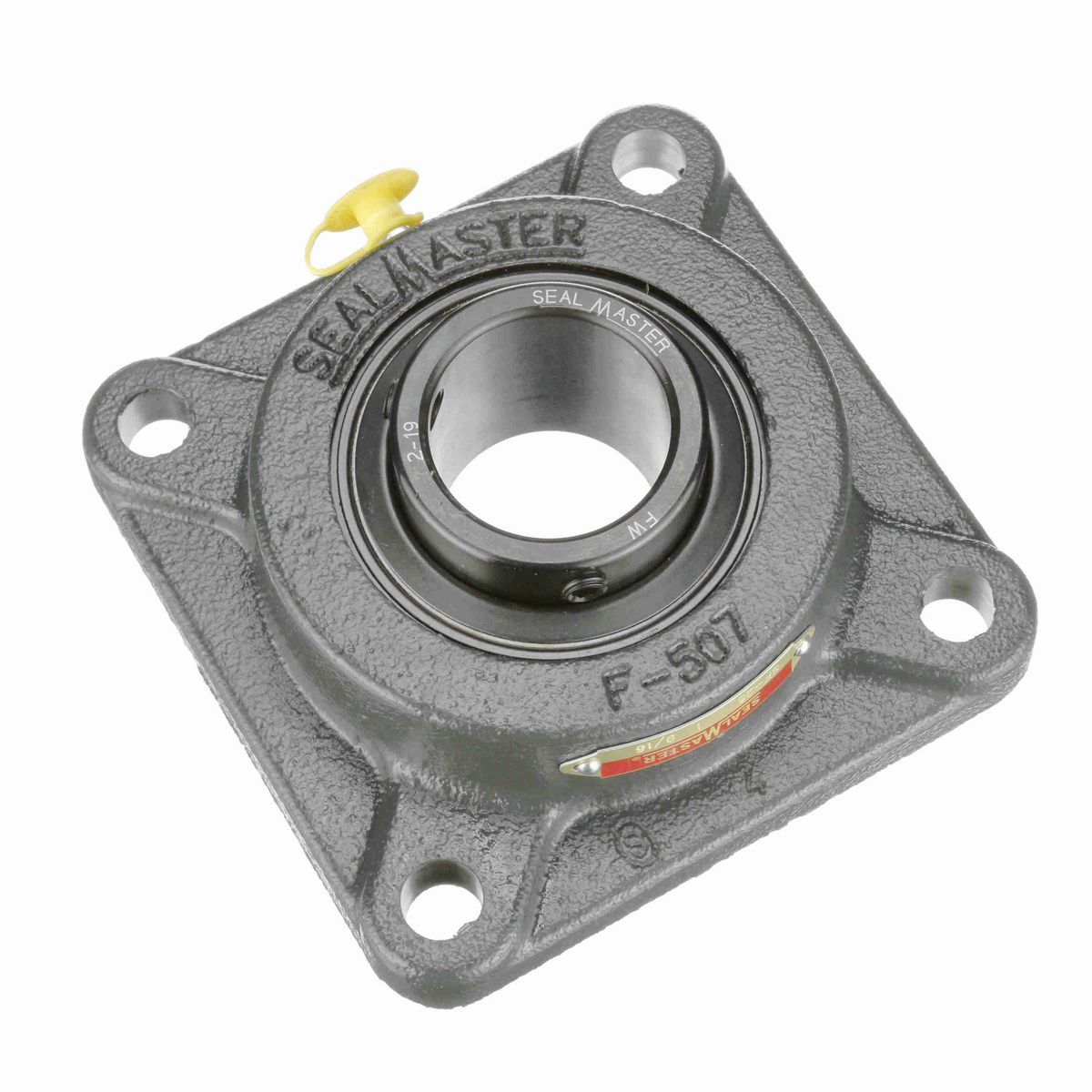 Sealmaster Mounted Cast Iron Four Bolt Flange Ball Bearing - 52100 Bearing Steel, Black Oxided - Setscrew Lock - SF-25